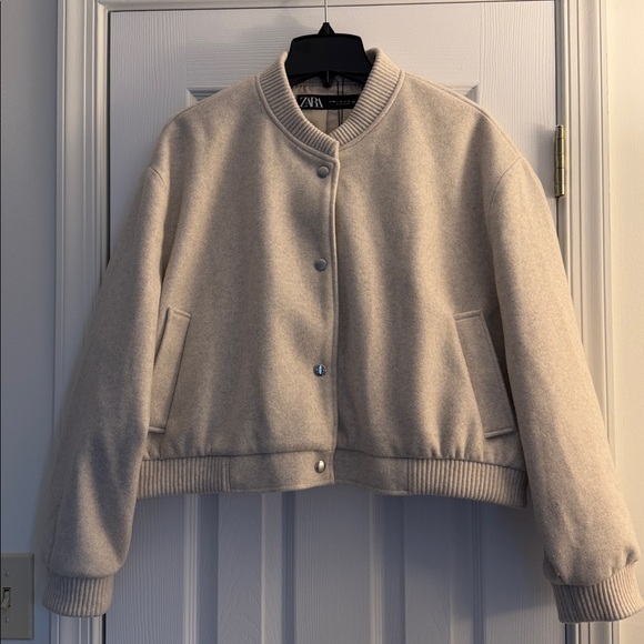 NWT Zara Soft Cropped Bomber Jacket with Pockets XXL Off-White Ecru - Picture 8 of 13